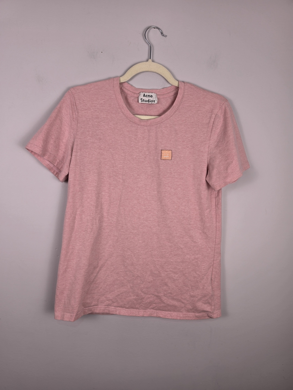 Acne Studios Pink Face Patch Cotton Crewneck T-Shirt Size Small
